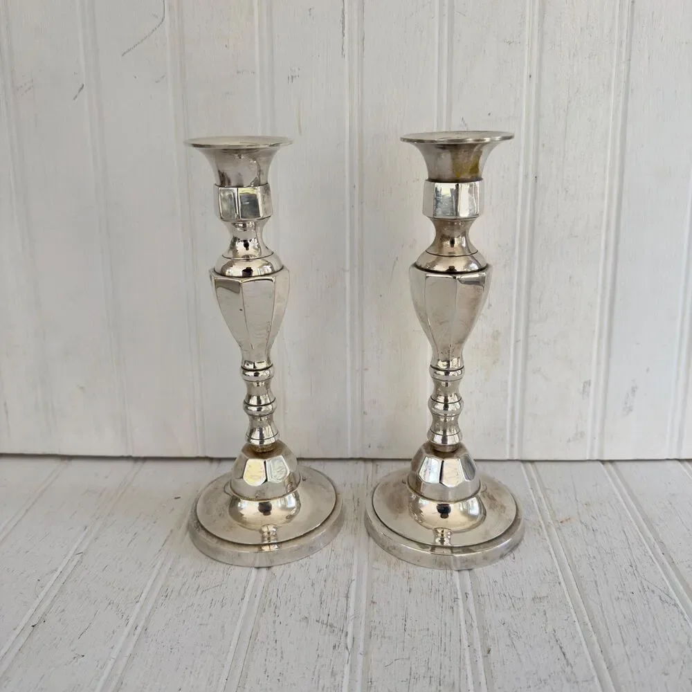 Vintage Set of Silver Plate Taper Candle Holders 8.25”Tall
